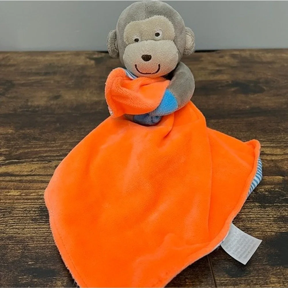 Carters Brown Monkey Plush Orange Blue Striped Security Blanket Lovey Toy